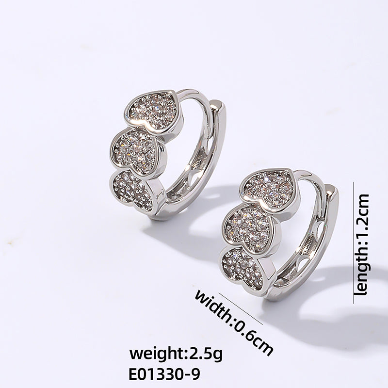 1 Pair Vintage Style Simple Style Heart Shape Plating Inlay Copper Zircon White Gold Plated Gold Plated Earrings