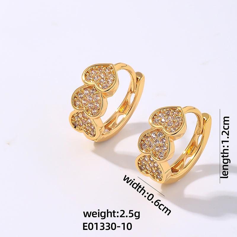 1 Pair Vintage Style Simple Style Heart Shape Plating Inlay Copper Zircon White Gold Plated Gold Plated Earrings