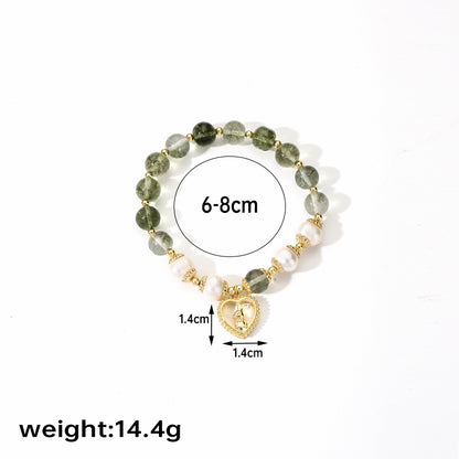 Ig Style Japanese Style Irregular Rabbit Heart Shape Freshwater Pearl Copper Beaded Plating Zircon 18k Gold Plated Bracelets