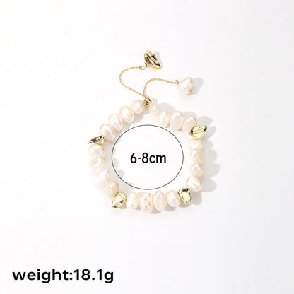 Ig Style Japanese Style Irregular Rabbit Heart Shape Freshwater Pearl Copper Beaded Plating Zircon 18k Gold Plated Bracelets