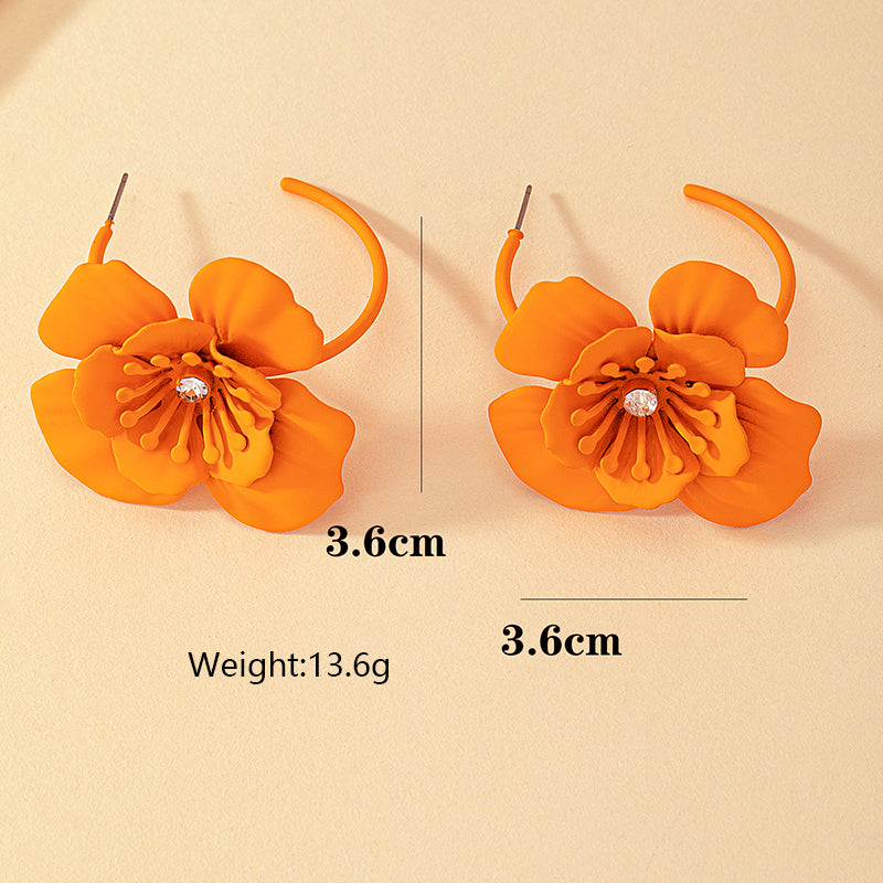 Wholesale Jewelry Ig Style Exaggerated Flower Alloy Ferroalloy Glass Inlay Ear Studs
