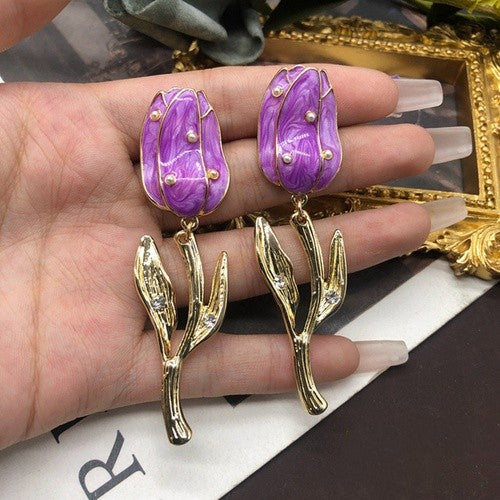 1 Pair Simple Style Flower Plating Alloy Drop Earrings