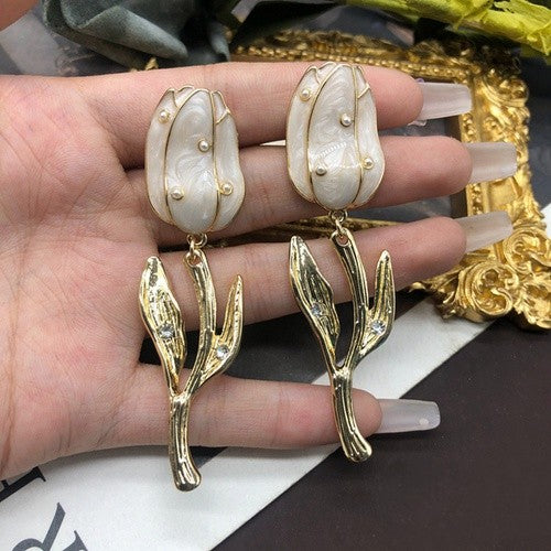 1 Pair Simple Style Flower Plating Alloy Drop Earrings