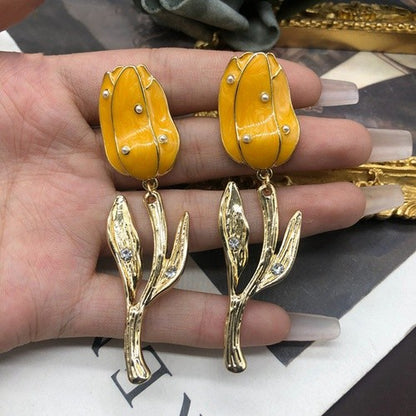 1 Pair Simple Style Flower Plating Alloy Drop Earrings