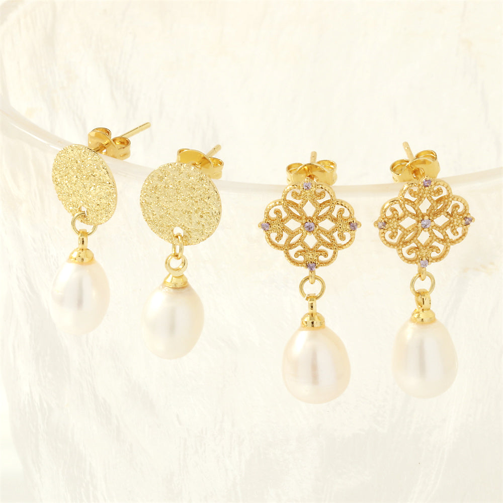 1 Pair Ig Style Vintage Style Irregular Four Leaf Clover Plating Inlay Copper Pearl Zircon 18k Gold Plated Drop Earrings