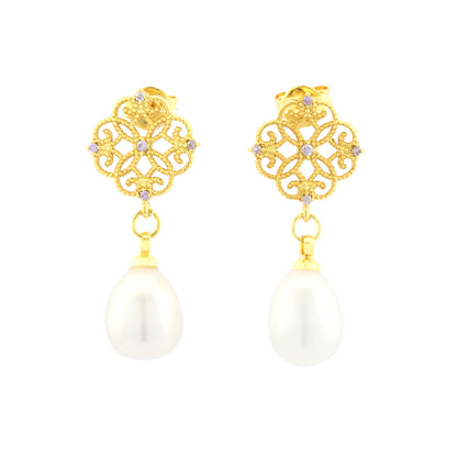 1 Pair Ig Style Vintage Style Irregular Four Leaf Clover Plating Inlay Copper Pearl Zircon 18k Gold Plated Drop Earrings