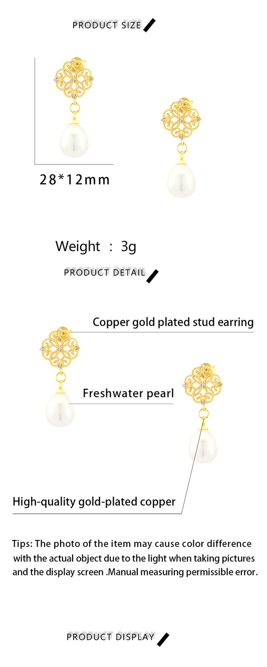 1 Pair Ig Style Vintage Style Irregular Four Leaf Clover Plating Inlay Copper Pearl Zircon 18k Gold Plated Drop Earrings