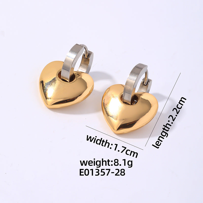 1 Pair Hip-hop Vintage Style Heart Shape Polishing Plating Titanium Steel Gold Plated Silver Plated Drop Earrings