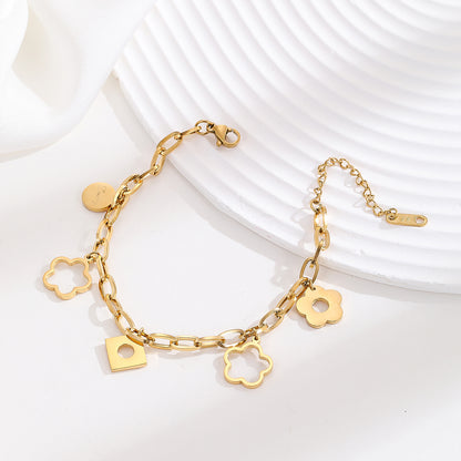 Wholesale Sweet Simple Style Flower Stainless Steel Plating Hollow Out 18k Gold Plated Bracelets