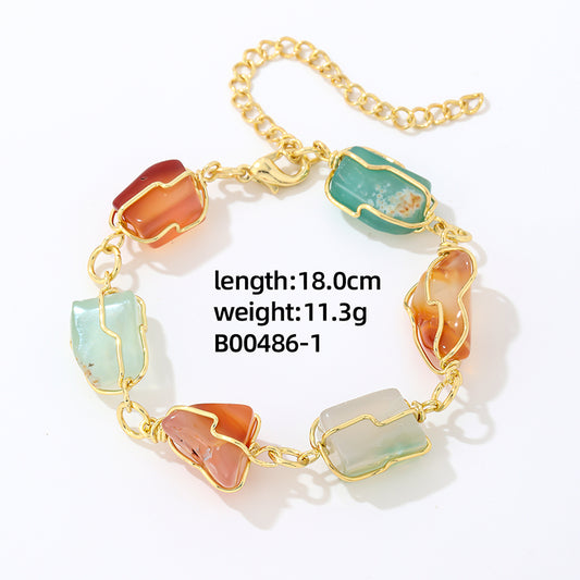 Vintage Style Lady Simple Style Irregular Stainless Steel Natural Stone Plating Gold Plated Bracelets