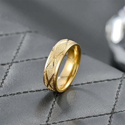 Simple Style Round Rhombus Titanium Steel Criss Cross Plating 18k Gold Plated Wide Band Rings