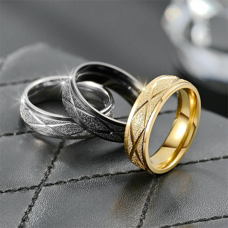 Simple Style Round Rhombus Titanium Steel Criss Cross Plating 18k Gold Plated Wide Band Rings