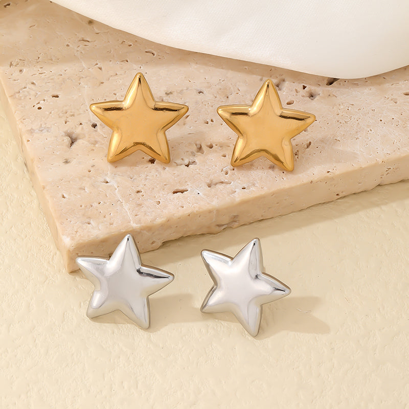 1 Pair Ig Style Simple Style Pentagram Polishing Plating Titanium Steel Gold Plated Silver Plated Ear Studs