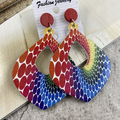 1 Pair Casual Vintage Style Polka Dots Lines Petal Lacquer Painting Stoving Varnish Wood Drop Earrings