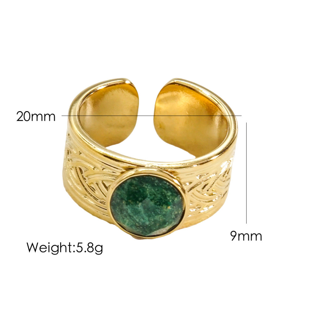 Ig Style Round Stainless Steel Plating Inlay Natural Stone Gem Open Rings