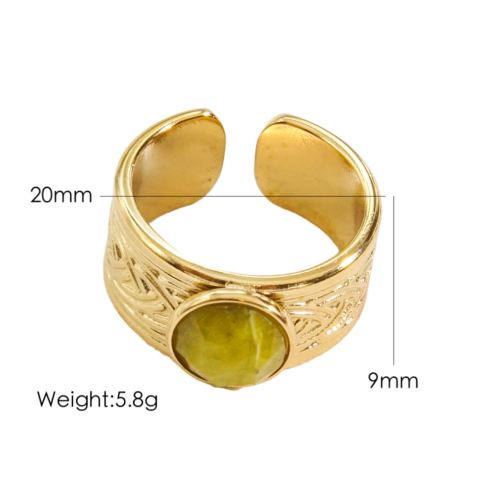 Ig Style Round Stainless Steel Plating Inlay Natural Stone Gem Open Rings