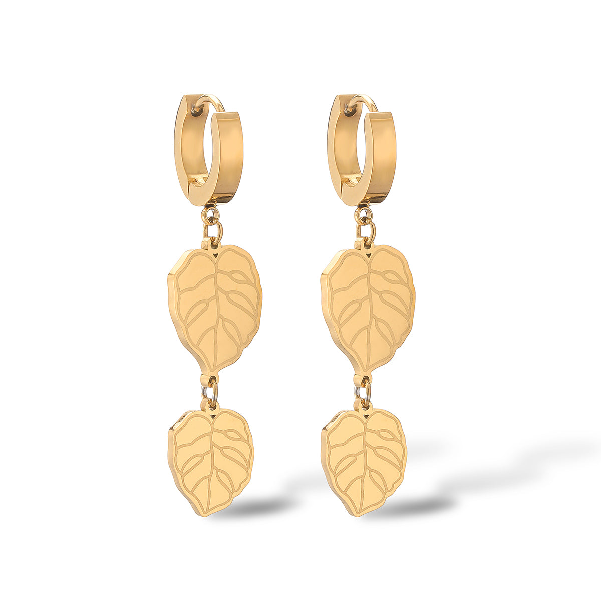 1 Pair Simple Style Commute Leaf Plating Titanium Steel 18k Gold Plated Drop Earrings