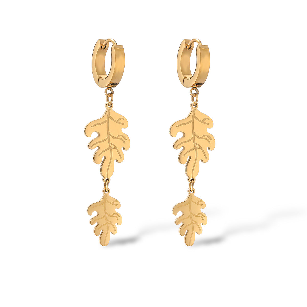 1 Pair Simple Style Commute Leaf Plating Titanium Steel 18k Gold Plated Drop Earrings