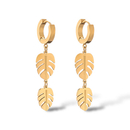 1 Pair Simple Style Commute Leaf Plating Titanium Steel 18k Gold Plated Drop Earrings