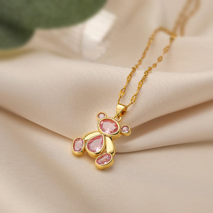 Simple Style Commute Little Bear Copper 18k Gold Plated Zircon Pendant Necklace In Bulk