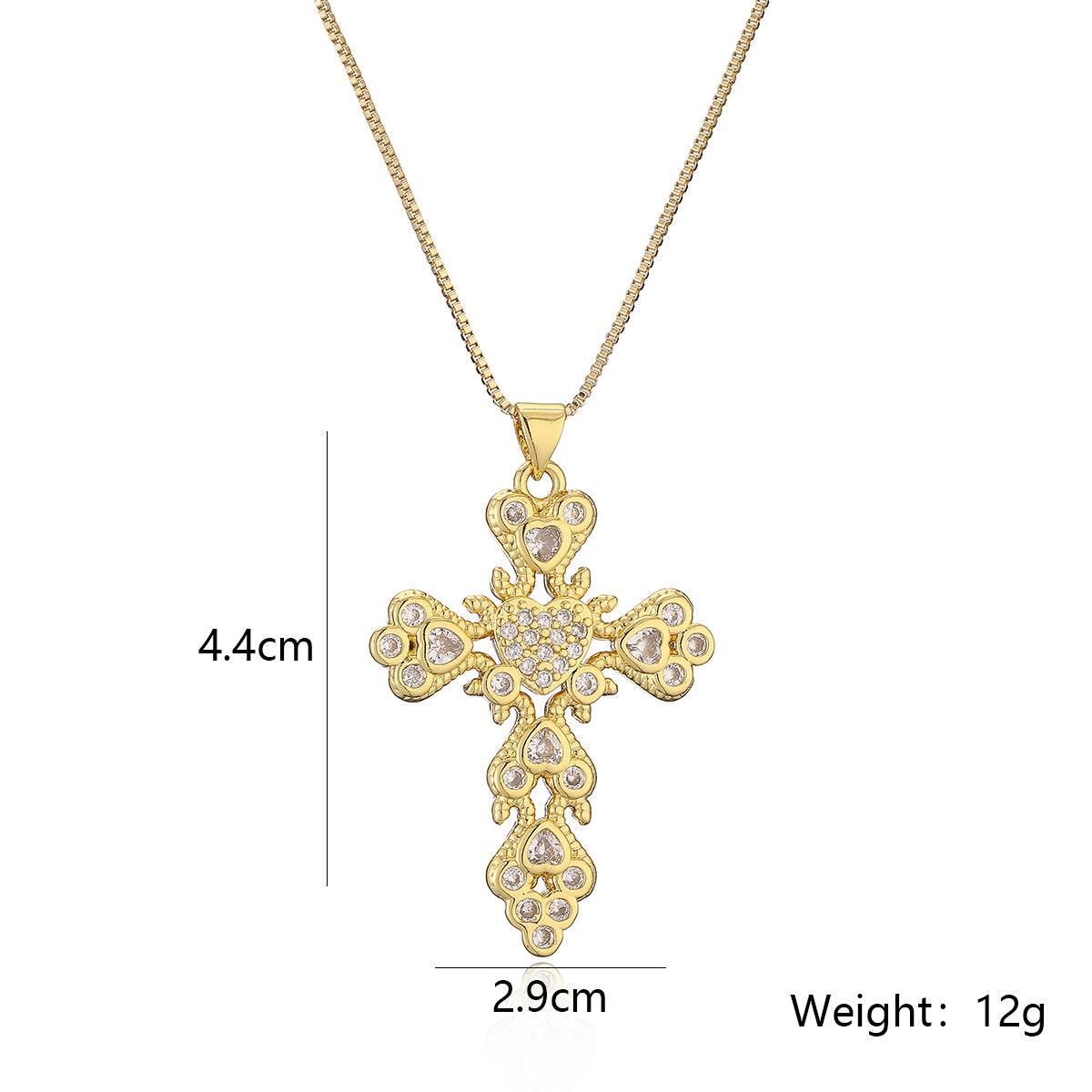 Retro Simple Style Commute Cross Copper Plating Inlay Zircon 18k Gold Plated Pendant Necklace