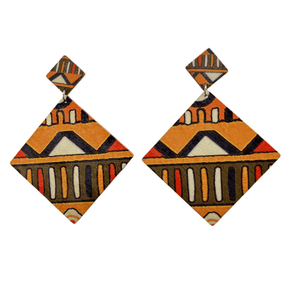 1 Pair Vintage Style Bohemian Pastoral Polka Dots Rhombus Wood Drop Earrings