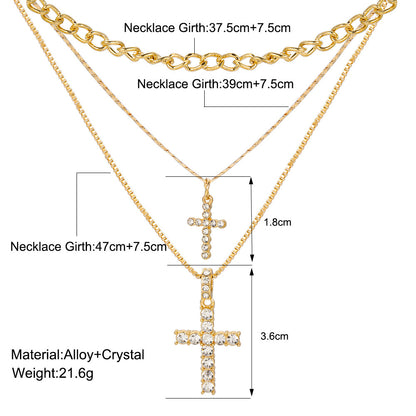 Retro Cross Alloy Zinc Alloy Plating Inlay Zircon Women's Layered Necklaces