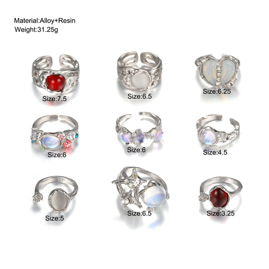 Retro Roman Style Heart Shape Artificial Gemstones Alloy Wholesale Open Rings