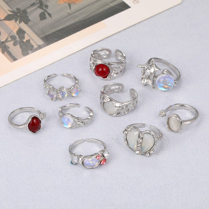 Retro Roman Style Heart Shape Artificial Gemstones Alloy Wholesale Open Rings