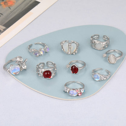 Retro Roman Style Heart Shape Artificial Gemstones Alloy Wholesale Open Rings