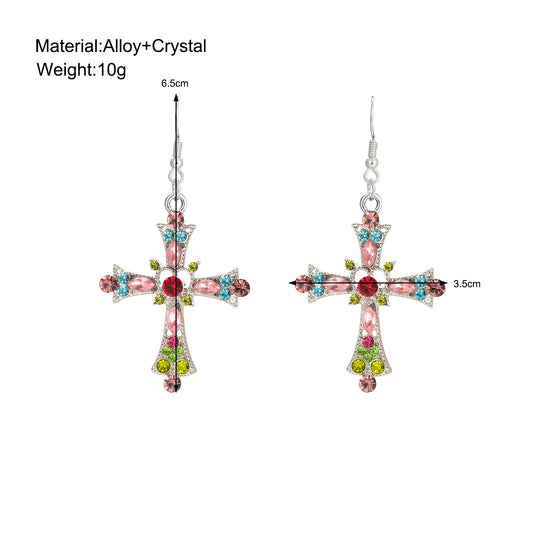 Elegant Cross Alloy Inlay Zircon Women's Earrings Necklace