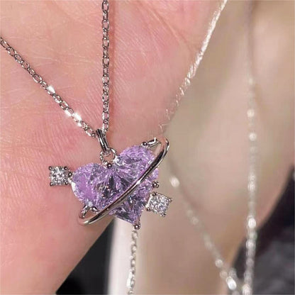 Sweet Heart Shape Alloy Inlay Artificial Gemstones Women's Pendant Necklace