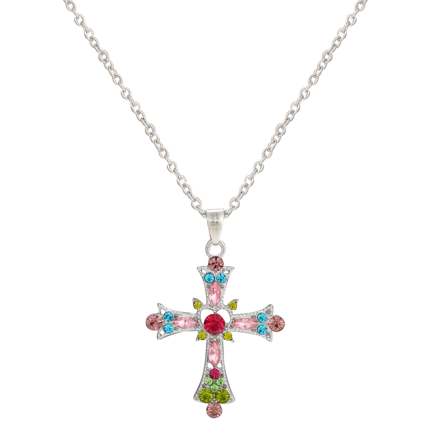 Sweet Cross Alloy Inlay Artificial Gemstones Women's Earrings Necklace