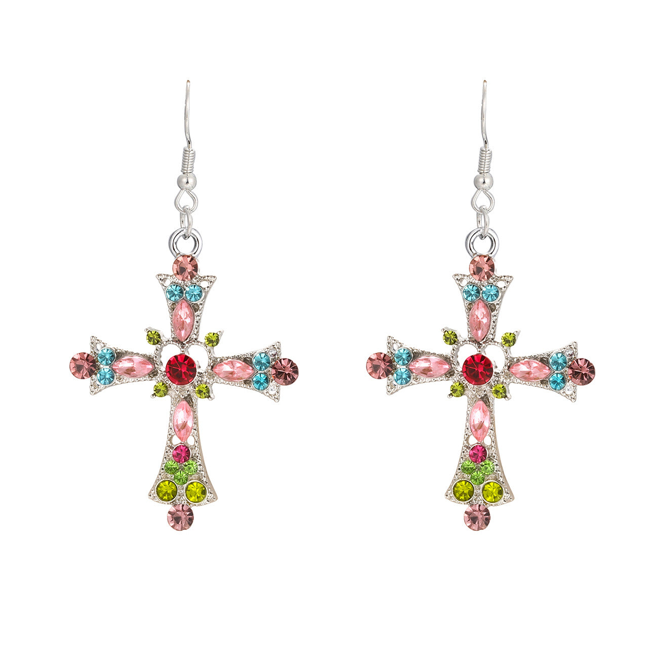 Sweet Cross Alloy Inlay Artificial Gemstones Women's Earrings Necklace