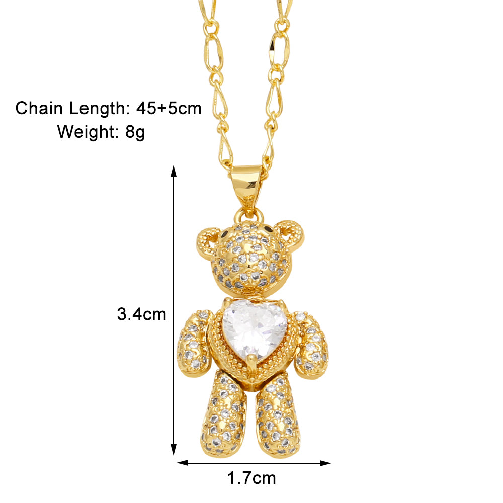 Simple Style Little Bear Copper 18k Gold Plated Zircon Pendant Necklace In Bulk