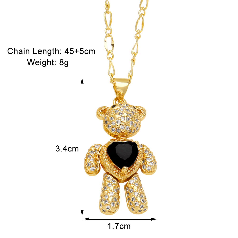 Simple Style Little Bear Copper 18k Gold Plated Zircon Pendant Necklace In Bulk