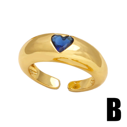 Simple Style Heart Shape Copper 18k Gold Plated Zircon Rings In Bulk