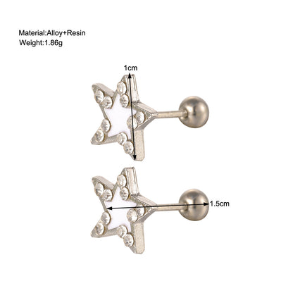 1 Pair Simple Style Shiny Round Star Heart Shape Stoving Varnish Inlay Stainless Steel Zircon Ear Studs