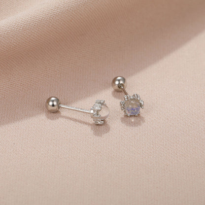 1 Pair Simple Style Shiny Round Star Heart Shape Stoving Varnish Inlay Stainless Steel Zircon Ear Studs