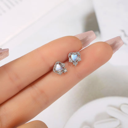 1 Pair Simple Style Shiny Round Star Heart Shape Stoving Varnish Inlay Stainless Steel Zircon Ear Studs