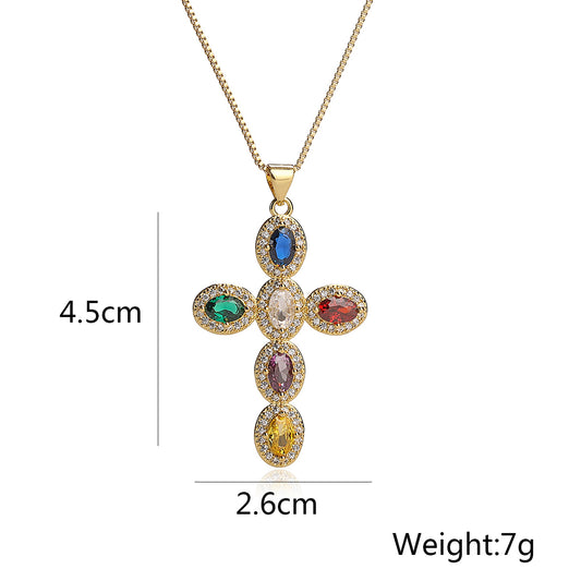 Vintage Style Simple Style Cross Copper 18k Gold Plated Zircon Pendant Necklace In Bulk