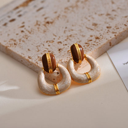 1 Pair Elegant Simple Style Square Enamel Plating Copper Drop Earrings