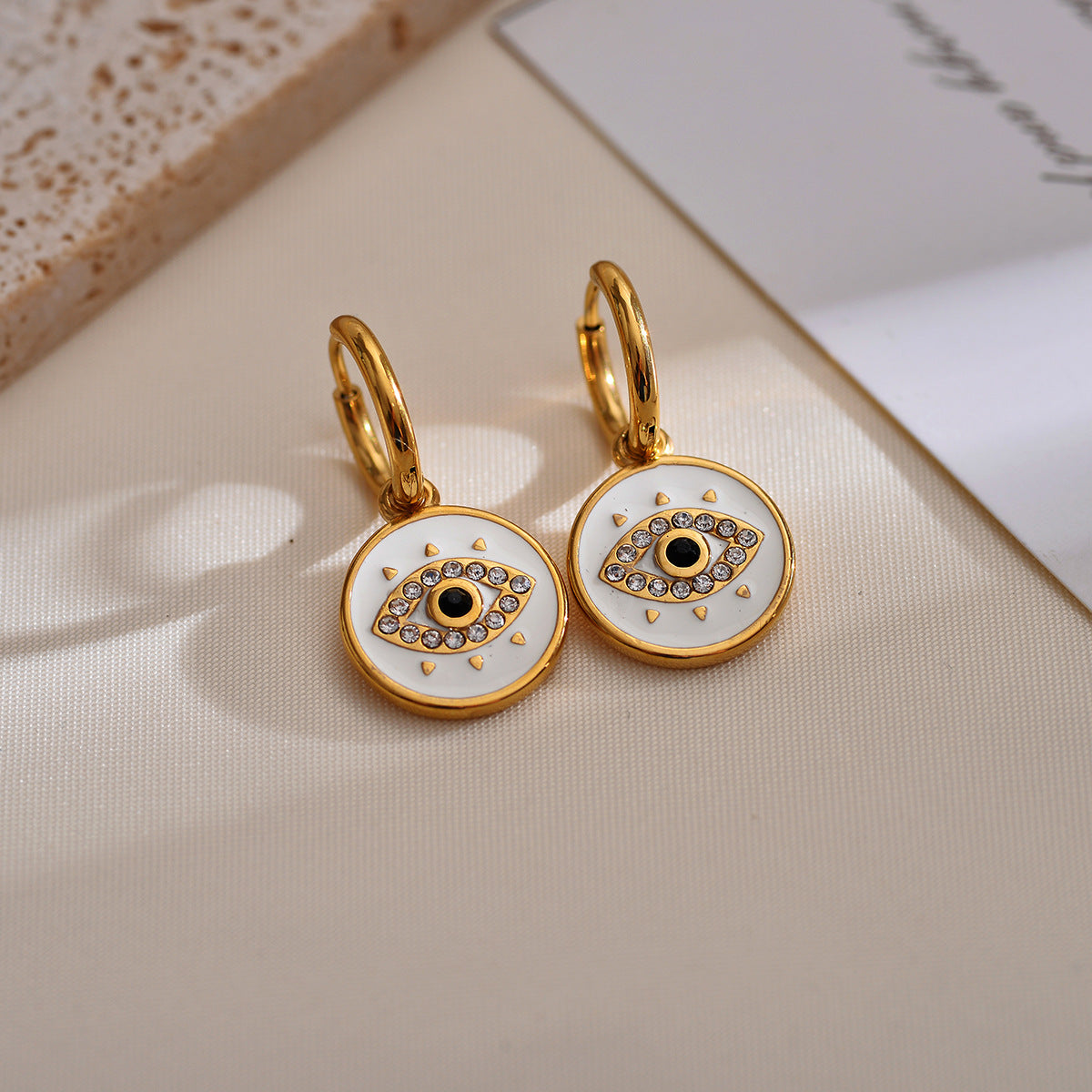 1 Pair Casual Simple Style Round Devil's Eye Enamel Plating Inlay Stainless Steel Rhinestones Drop Earrings