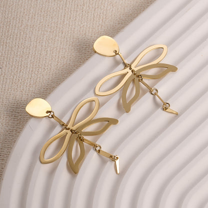 1 Pair Elegant Vacation Modern Style Dragonfly Plating Stainless Steel Gold Plated Drop Earrings