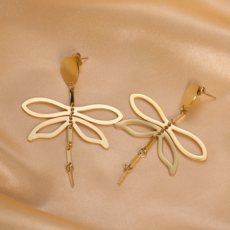 1 Pair Elegant Vacation Modern Style Dragonfly Plating Stainless Steel Gold Plated Drop Earrings