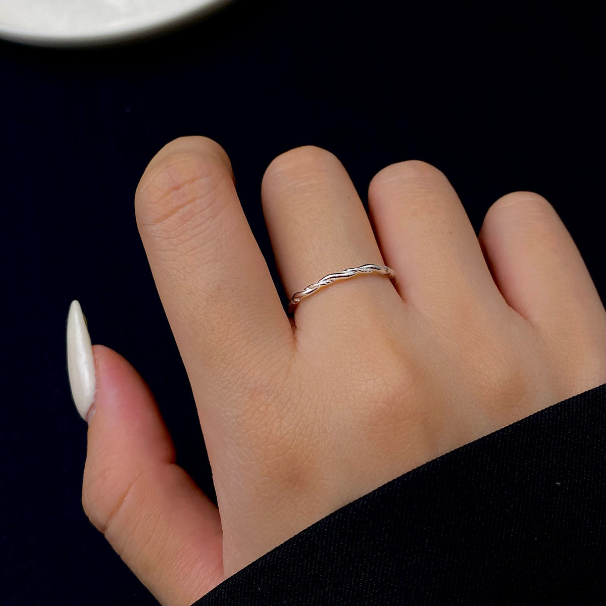 Simple Style Circle Solid Color Sterling Silver Plating White Gold Plated Rings