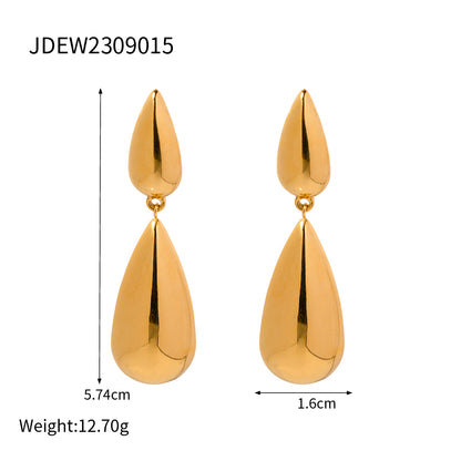 1 Pair Simple Style Water Droplets Plating Stainless Steel 18k Gold Plated Drop Earrings