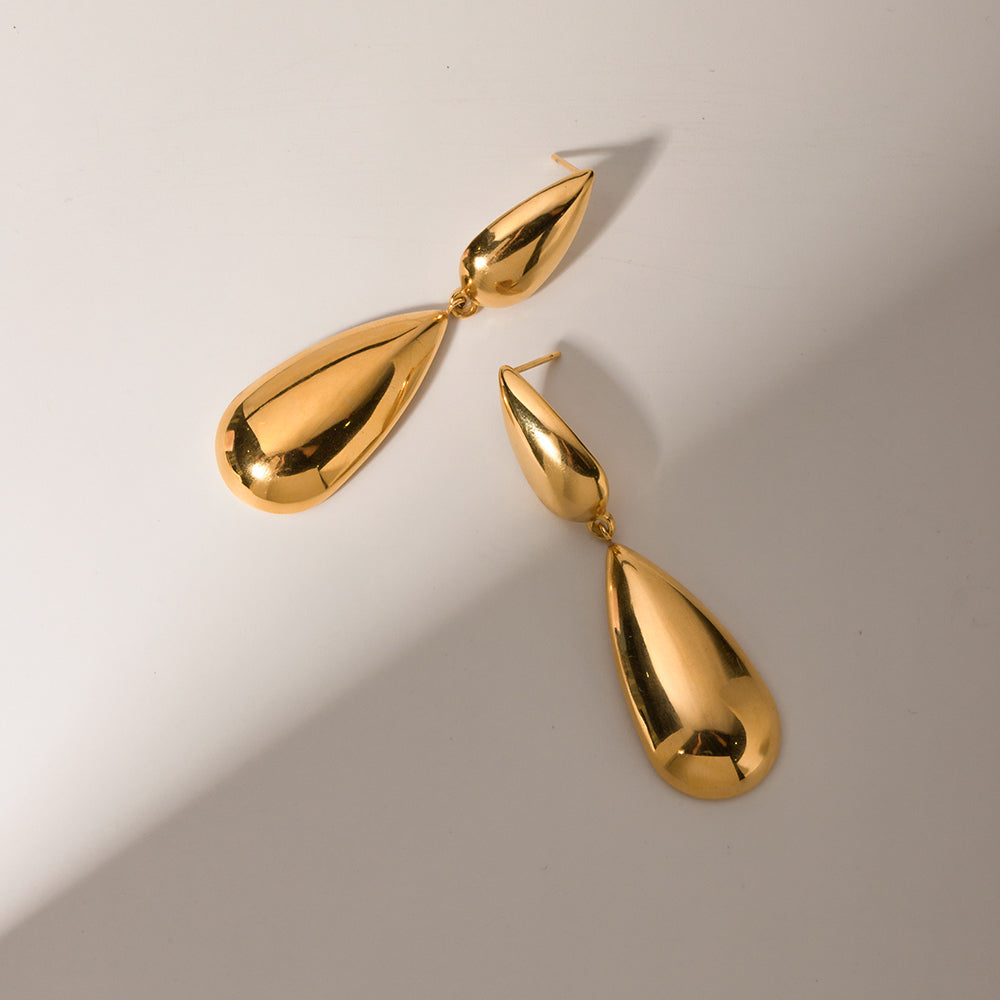 1 Pair Simple Style Water Droplets Plating Stainless Steel 18k Gold Plated Drop Earrings