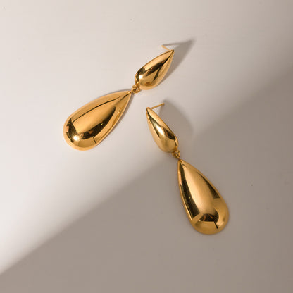 1 Pair Simple Style Water Droplets Plating Stainless Steel 18k Gold Plated Drop Earrings