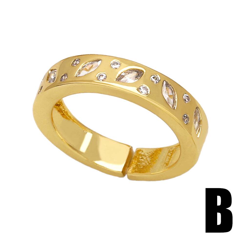 Ig Style Simple Style Round Heart Shape Copper Plating Inlay Zircon 18k Gold Plated Open Rings